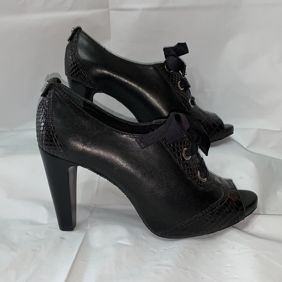 ANTONIO Melani Black Faux Skin Lace up Heels with Peep Toe Size 7M - Picture 3 of 11